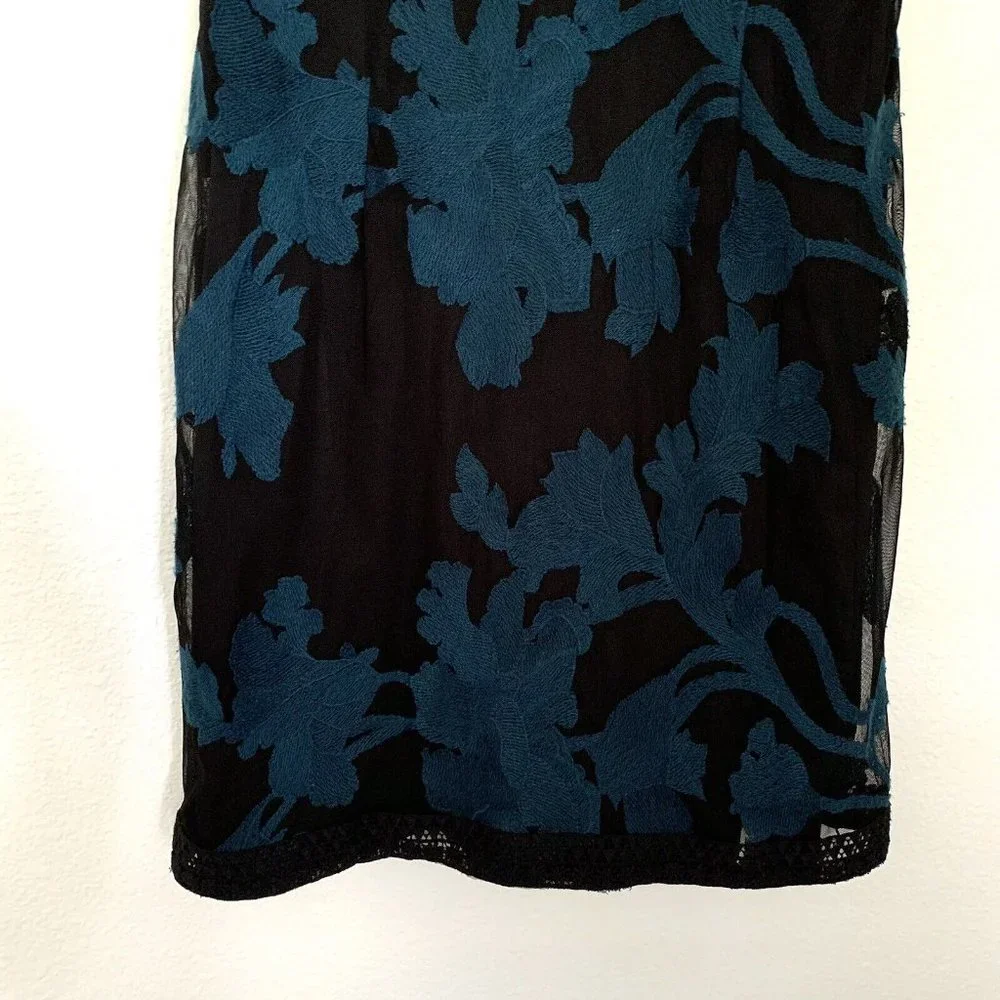 Tahari Arthur S. Levine Dress Black Blue Floral Embroidered Mesh - Picture 4 of 9